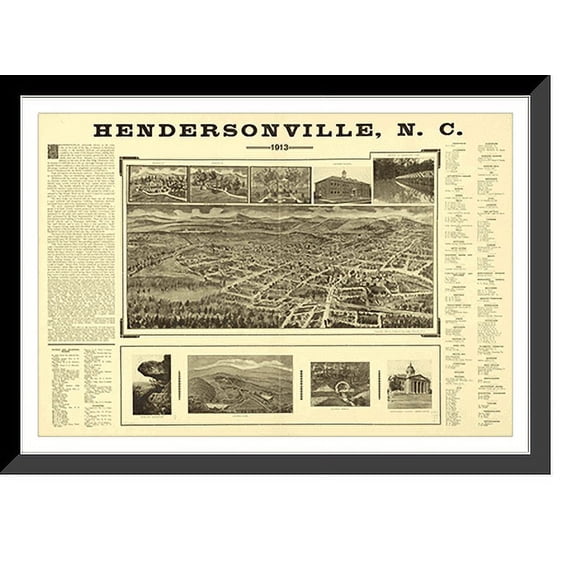 Historic Framed Print, NC Hendersonville 1913 MAP, 17-7/8" x 21-7/8"