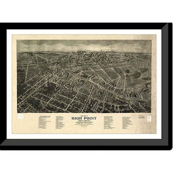 Historic Framed Print, NC High Point 1913 MAP, 17-7/8" x 21-7/8"