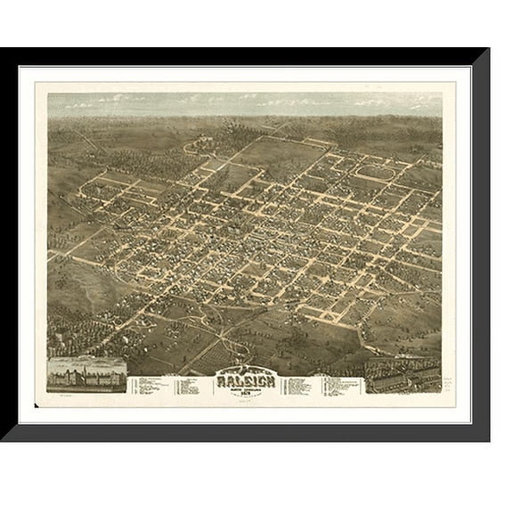 Historic Framed Print, NC Raleigh 1872 MAP, 17-7/8" x 21-7/8"