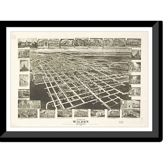 Historic Framed Print, NC Wilson 1908 MAP, 17-7/8" x 21-7/8"