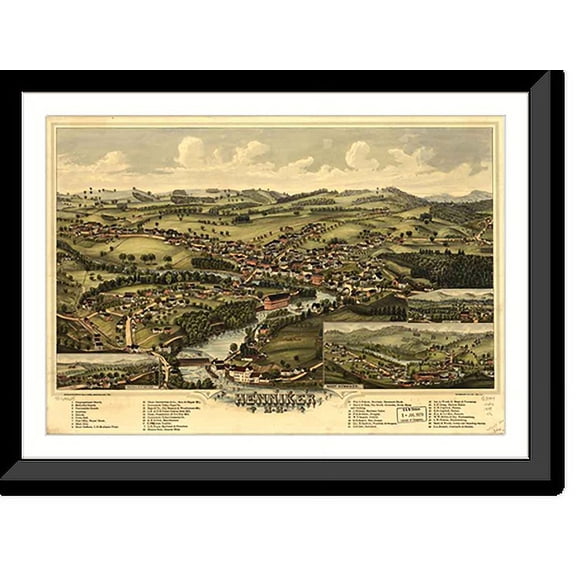 Historic Framed Print, NH Henniker 1889 MAP, 17-7/8" x 21-7/8"