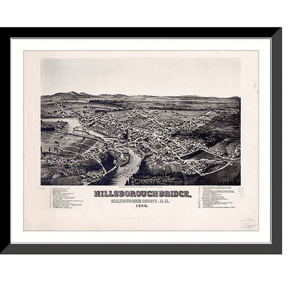 Historic Framed Print, NH Hillsborough Bridge 1884 MAP, 17-7/8" x 21-7/8"