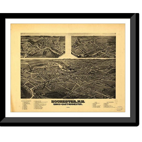 Historic Framed Print, NH Rochester 1884 MAP, 17-7/8" x 21-7/8"