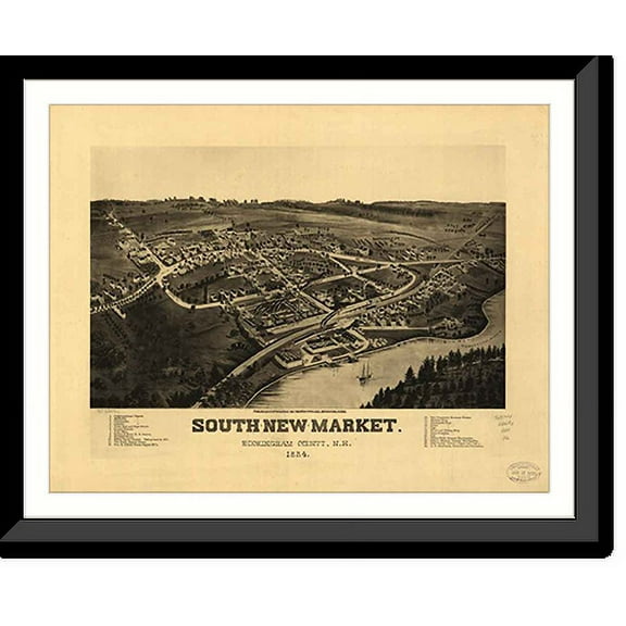 Historic Framed Print, NH South New Market 1884 MAP, 17-7/8" x 21-7/8"