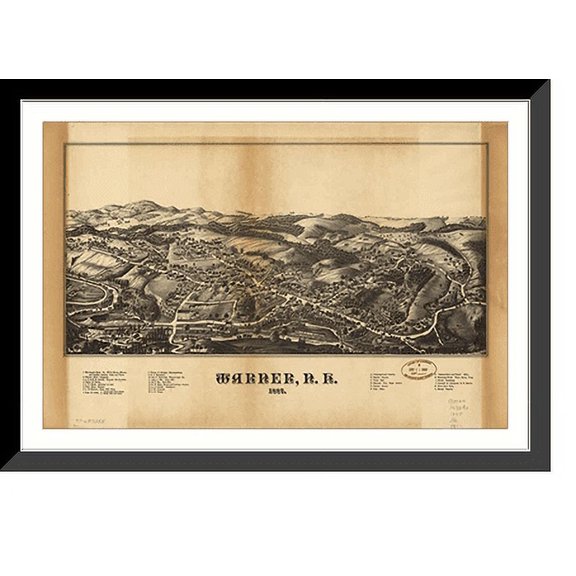 Historic Framed Print, NH Warner 1884 MAP, 17-7/8" x 21-7/8"