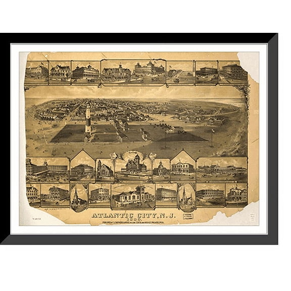 Historic Framed Print, NJ Atlantic City 1880 MAP, 17-7/8" x 21-7/8"