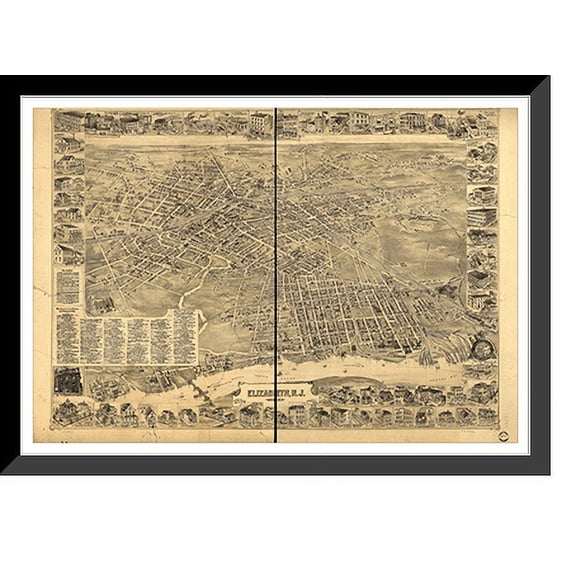 Historic Framed Print, NJ Elizabeth 1898 MAP, 17-7/8" x 21-7/8"