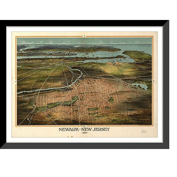 Historic Framed Print, NJ Newark 1916 MAP, 17-7/8" x 21-7/8"