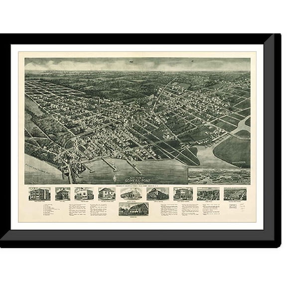 Historic Framed Print, NJ Somers Point 1925 MAP, 17-7/8" x 21-7/8"