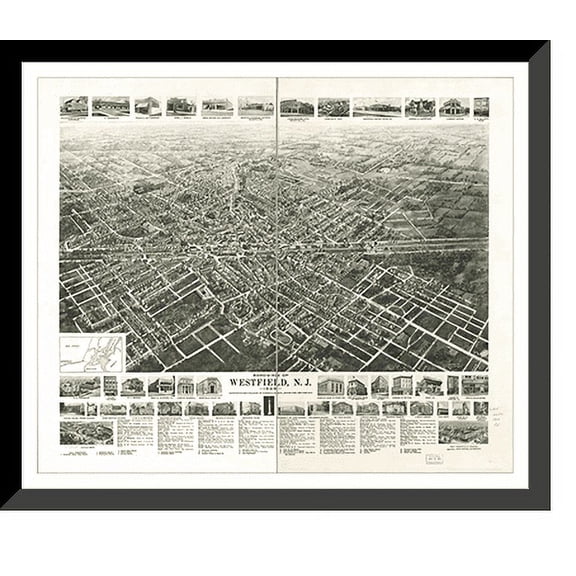 Historic Framed Print, NJ Westfield 1929 MAP, 17-7/8" x 21-7/8"