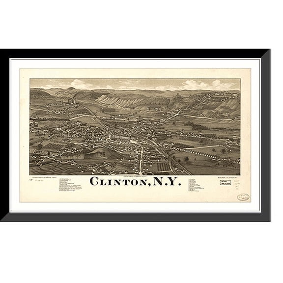 Historic Framed Print, NY Clinton 1885 MAP, 17-7/8" x 21-7/8"