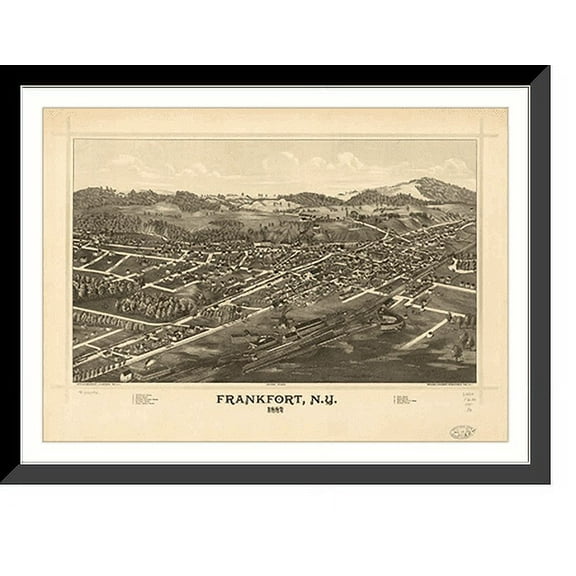 Historic Framed Print, NY Frankfort 1887 MAP, 17-7/8" x 21-7/8"