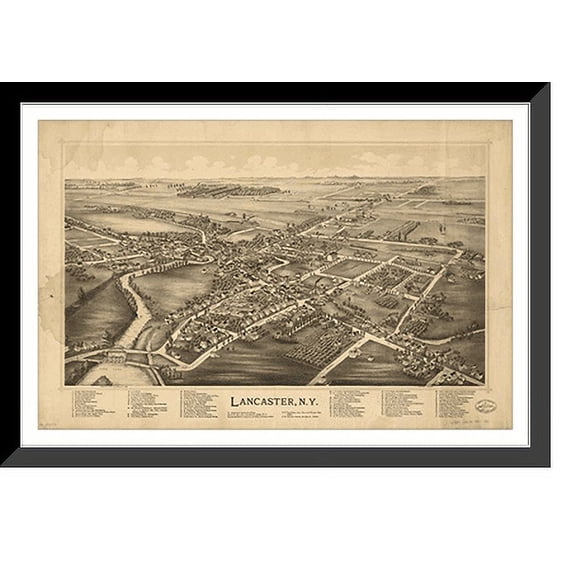 Historic Framed Print, NY Lancaster 1892 MAP, 17-7/8" x 21-7/8"
