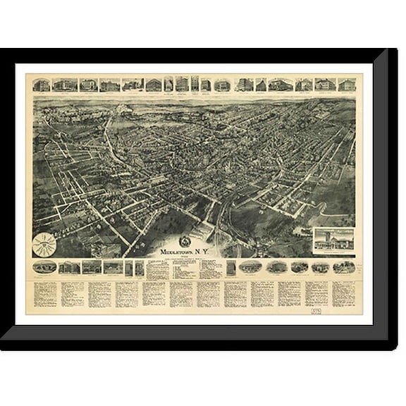 Historic Framed Print, NY Middletown 1922 MAP, 17-7/8" x 21-7/8"