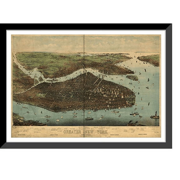 Historic Framed Print, NY New York City 1905 MAP, 17-7/8" x 21-7/8"