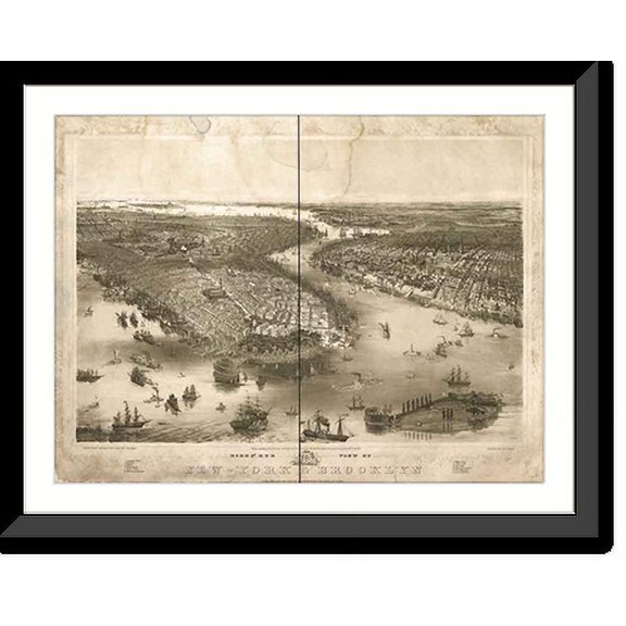 Historic Framed Print, NY New York City Brooklyn 1851 MAP, 17-7/8" x 21-7/8"