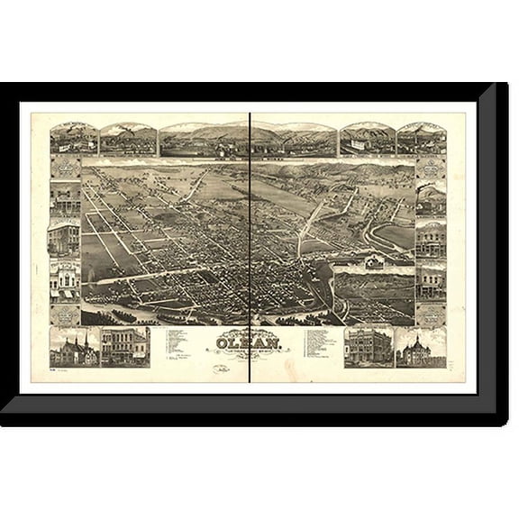 Historic Framed Print, NY Olean 1882 MAP, 17-7/8" x 21-7/8"
