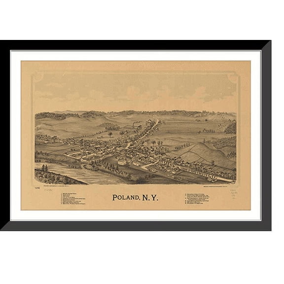 Historic Framed Print, NY Poland 1890 MAP, 17-7/8" x 21-7/8"