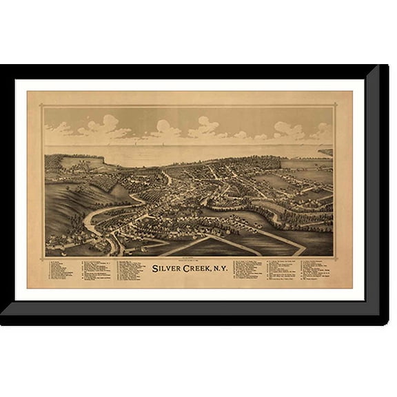 Historic Framed Print, NY Silver Creek 1892 MAP, 17-7/8" x 21-7/8"