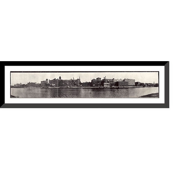 Historic Framed Print, NY Troy Waterfront 1909, 36-3/8" x 8-3/8"