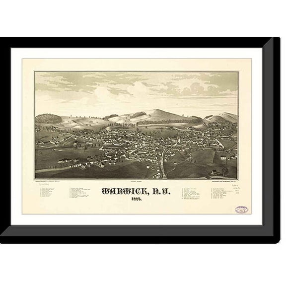 Historic Framed Print, NY Warwick 1887 MAP, 17-7/8" x 21-7/8"