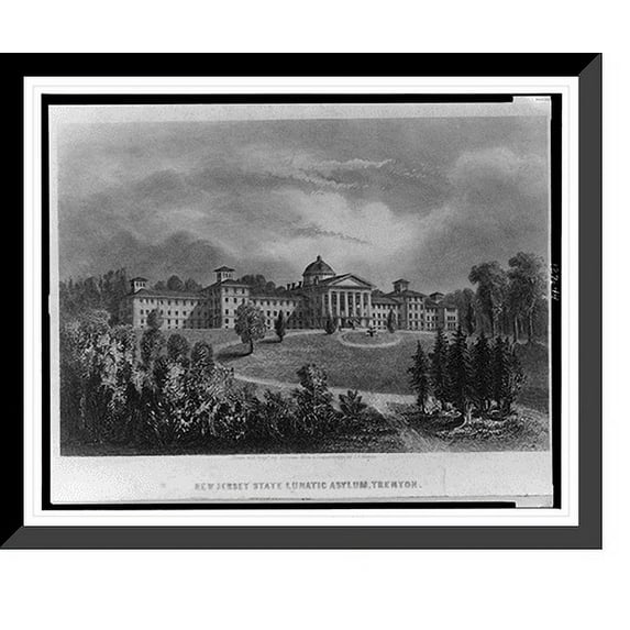 Historic Framed Print, New Jersey state lunatic asylum, Trenton.drawn and engrd. by J.J. Pease from a daguerreotype by J.X. Mason., 17-7/8" x 21-7/8"