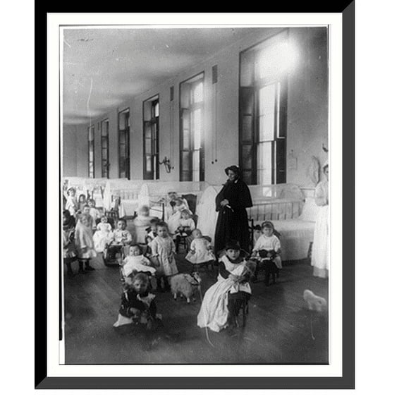 Historic Framed Print, New York Foundling Asylum - Sister Irene and her flock, 17-7/8" x 21-7/8"