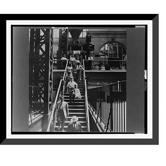 Historic Framed Print, New York, New York. Stairway from concourse to trains at the Pennsylvania railroad station, 17-7/8" x 21-7/8"
