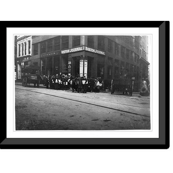 Historic Framed Print, Newsies. Location: Boston, Massachusetts., 17-7/8" x 21-7/8"