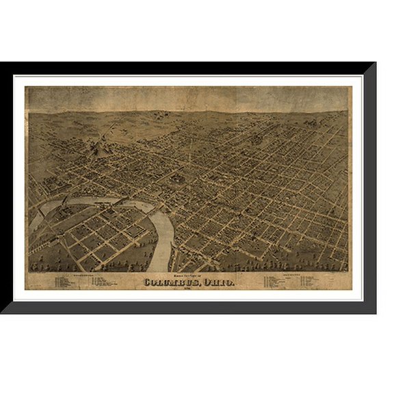 Historic Framed Print, OH Columbus 1872 MAP, 17-7/8" x 21-7/8"