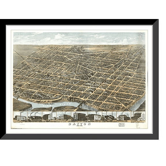 Historic Framed Print, OH Dayton 1870 MAP, 17-7/8" x 21-7/8"
