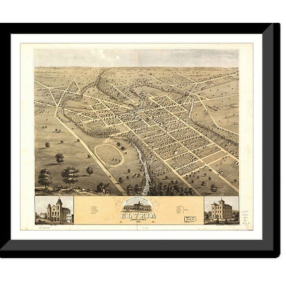 Historic Framed Print, OH Elyria 1868 MAP, 17-7/8" x 21-7/8"