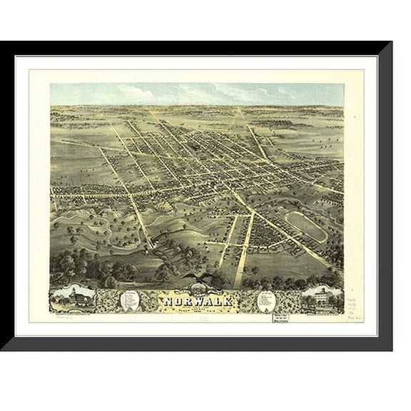 Historic Framed Print, OH Norwalk 1870 MAP, 17-7/8" x 21-7/8"