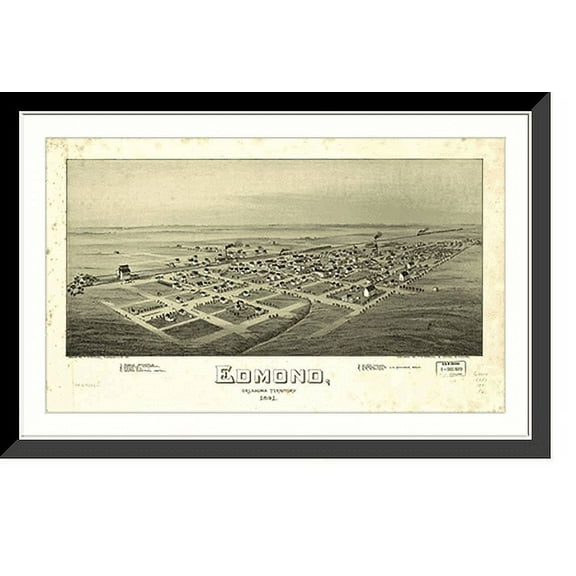 Historic Framed Print, OK Edmond 1891 MAP, 17-7/8" x 21-7/8"