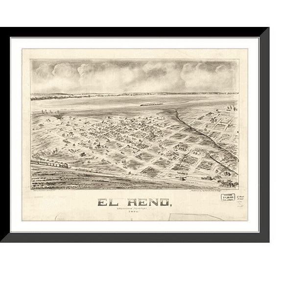 Historic Framed Print, OK El Reno 1891 MAP, 17-7/8" x 21-7/8"