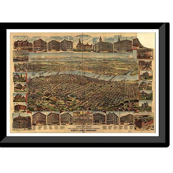 Historic Framed Print, OR Portland 1879 MAP, 17-7/8" x 21-7/8"
