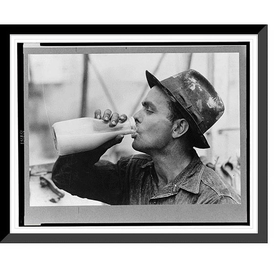 Historic Framed Print, Oil field worker drinking a bottle of milk at lunch, Kilgore, Texas, 17-7/8" x 21-7/8"