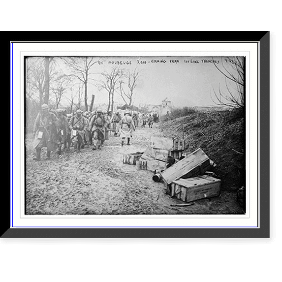 Historic Framed Print, On Maubeuge Rd. . coming from 1st line trenches, 17-7/8" x 21-7/8"