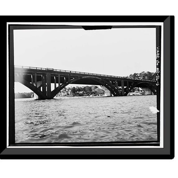 Historic Framed Print, Ouachita River Bridge, Spanning Lake Hamilton on U.S. Highway 70, Hot Springs, Garland County, AR - 6, 17-7/8" x 21-7/8"