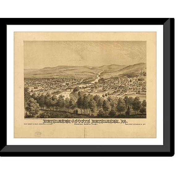 Historic Framed Print, PA Bethlehem 1877 MAP, 17-7/8" x 21-7/8"