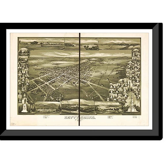 Historic Framed Print, PA Gettysburg 1888 MAP, 17-7/8" x 21-7/8"