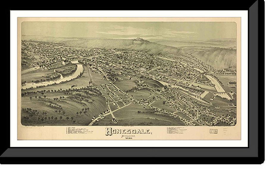 Historic Framed Print, PA Honesdale 1890 MAP, 177/8" x 217/8