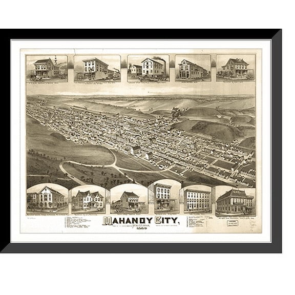 Historic Framed Print, PA Mahanoy City 1889 MAP, 17-7/8" x 21-7/8"