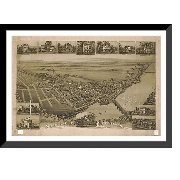 Historic Framed Print, PA Morrisville 1893 MAP, 17-7/8" x 21-7/8"