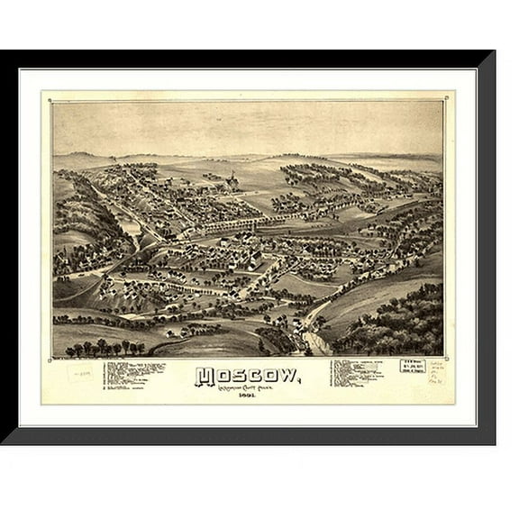 Historic Framed Print, PA Moscow 1891 MAP, 17-7/8" x 21-7/8"