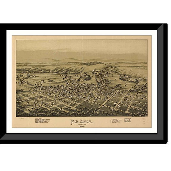 Historic Framed Print, PA Pen Argyl 1894 MAP, 17-7/8" x 21-7/8"