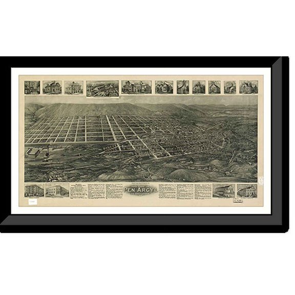 Historic Framed Print, PA Pen Argyl 1916 MAP, 17-7/8" x 21-7/8"