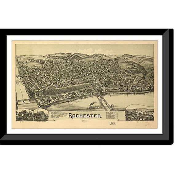 Historic Framed Print, PA Rochester 1900 MAP, 17-7/8" x 21-7/8"