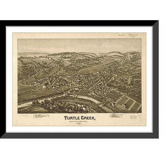 Historic Framed Print, PA Turtle Creek 1897 MAP, 17-7/8" x 21-7/8"