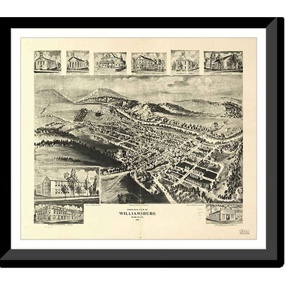 Historic Framed Print, PA Williamsburg 1906 MAP, 17-7/8" x 21-7/8"